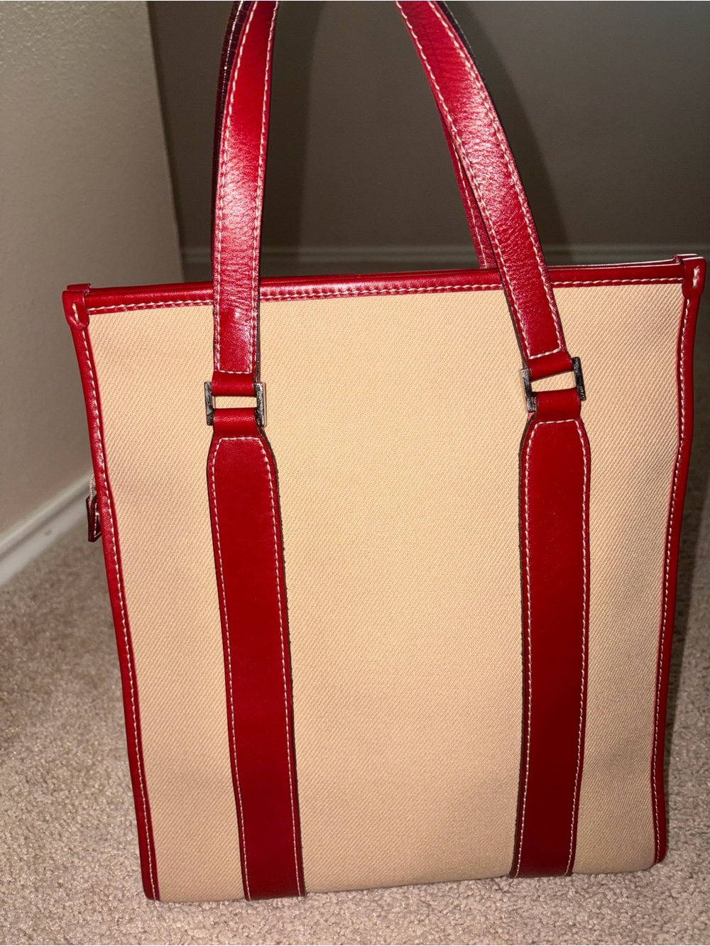 Authentic Burberry Blue Label Canvas Tote Bag with Red Trim (COA ATTACHED) - Picture 3 of 11
